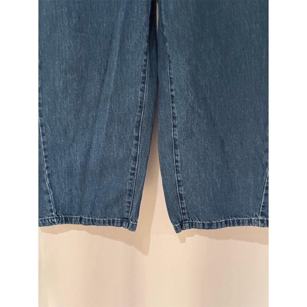 ZARA Jeans Womens Size XL Blue Medium Wash Barrel Leg Cropped Mid Rise - Picture 2 of 9